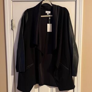 Mud Pie Black Blazer with Faux Leather Sleeves